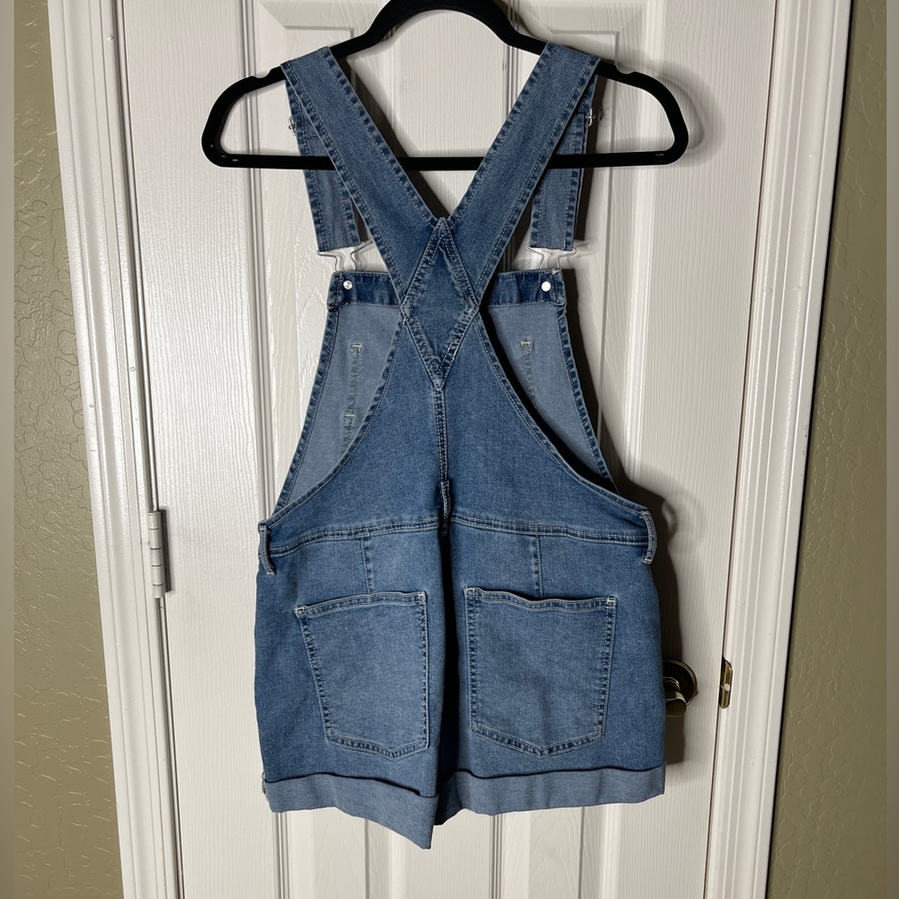 No Boundaries Blue Denim Short Overalls - Picture 3 of 4